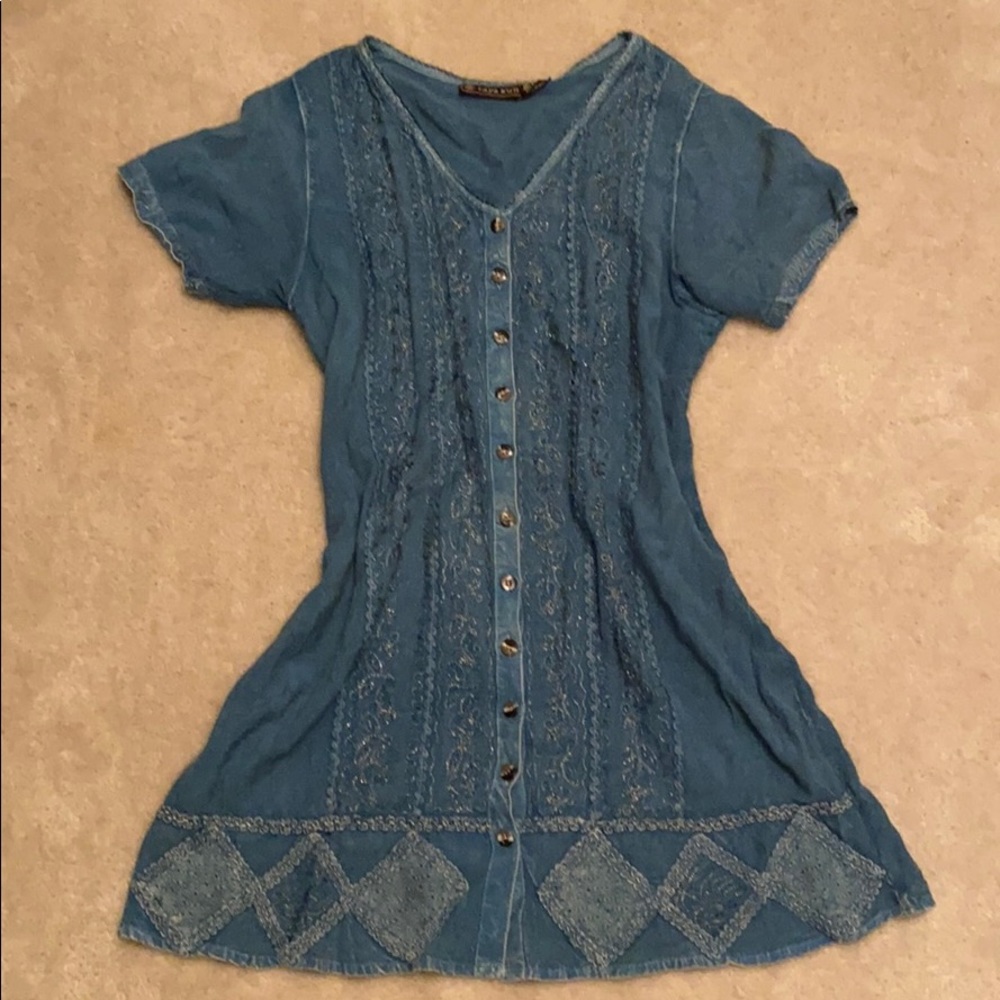 Raya sun vintage denim button down dress